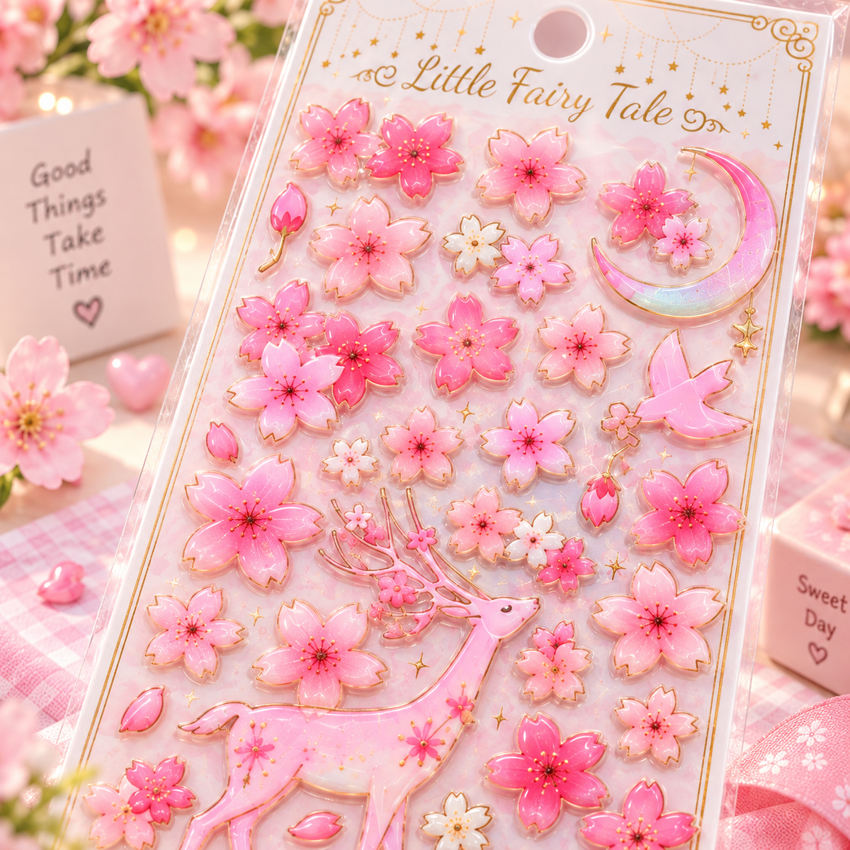 Kawaii Sakura Cherry Blossom Sticker Sheet close-up