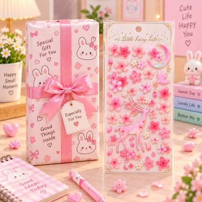 Kawaii Sakura Cherry Blossom Sticker Sheet gift box packaging scene