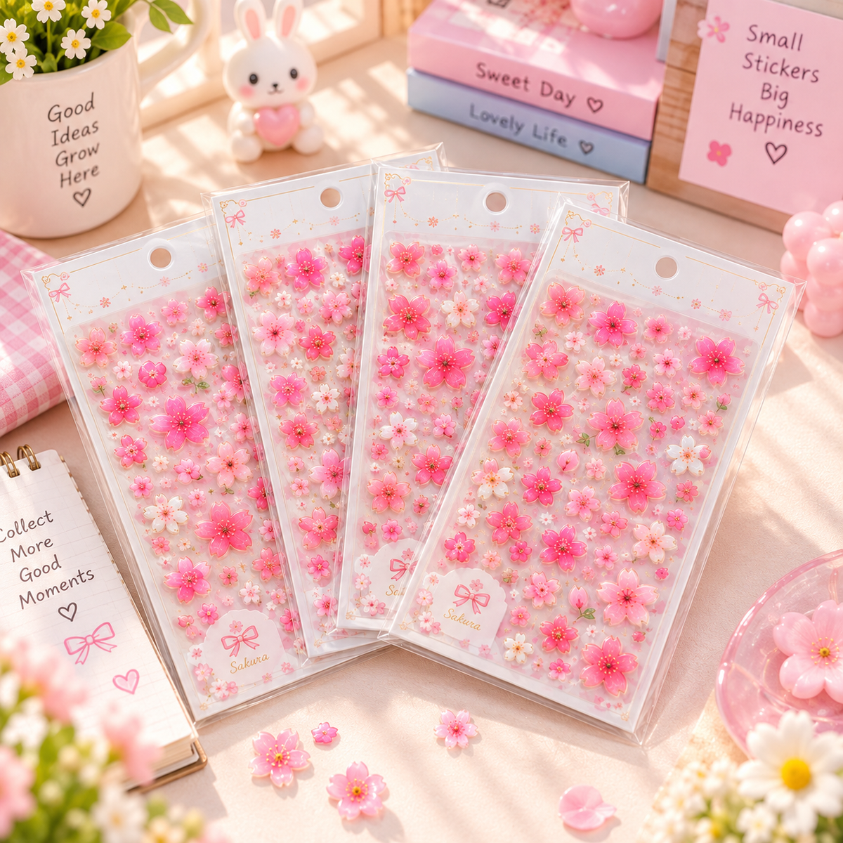 Kawaii Sakura Cherry Blossom Sticker Sheet desk scene