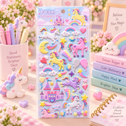 Kawaii Unicorn Foam Sticker Sheet lifestyle scene