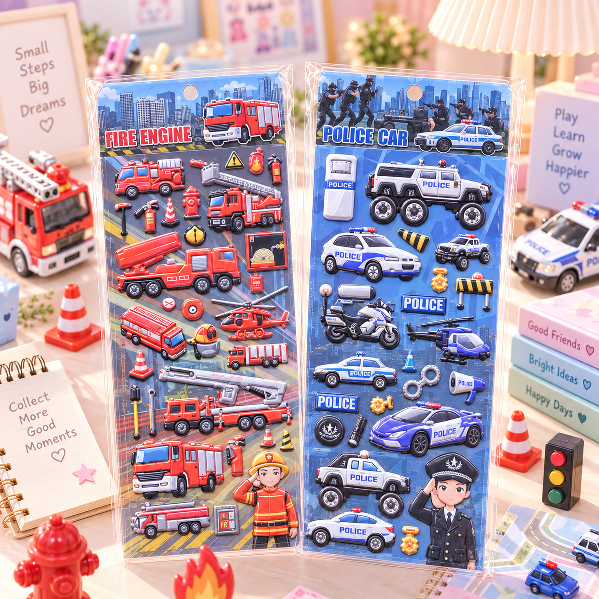 3D Puffy Police Car Sticker Sheet lifestyle scene