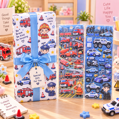 3D Puffy Police Car Sticker Sheet gift box packaging scene