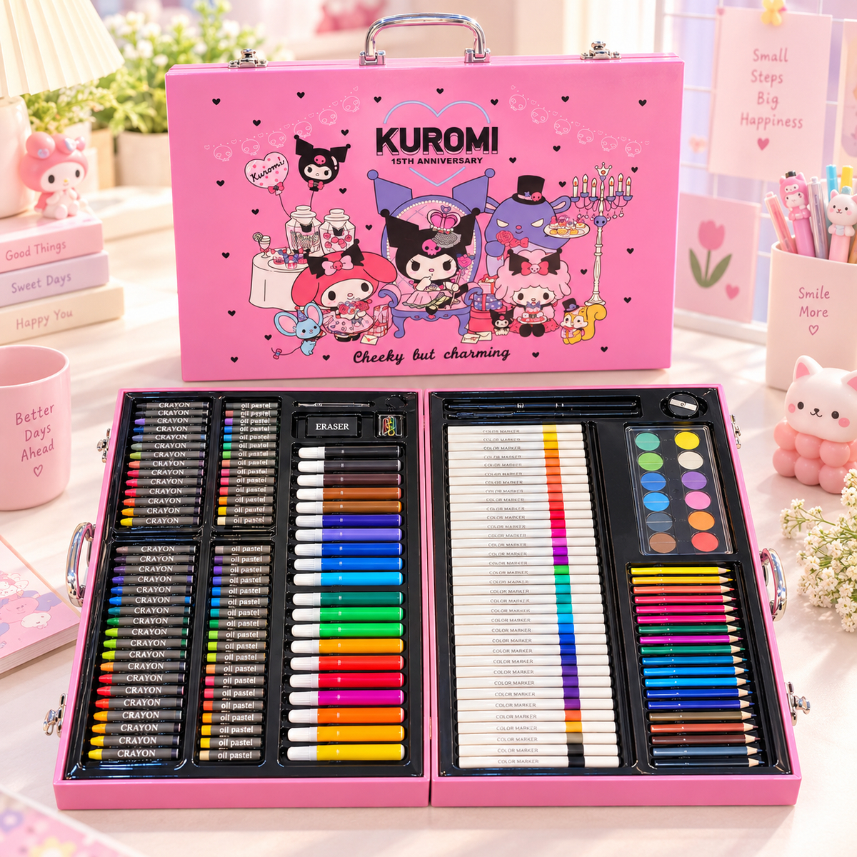 💜 Kuromi 180PCS Art & Craft Case for Kids – Cute Drawing & Colouring Kit