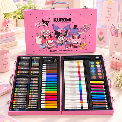 💜 Kuromi 180PCS Art & Craft Case for Kids – Cute Drawing & Colouring Kit