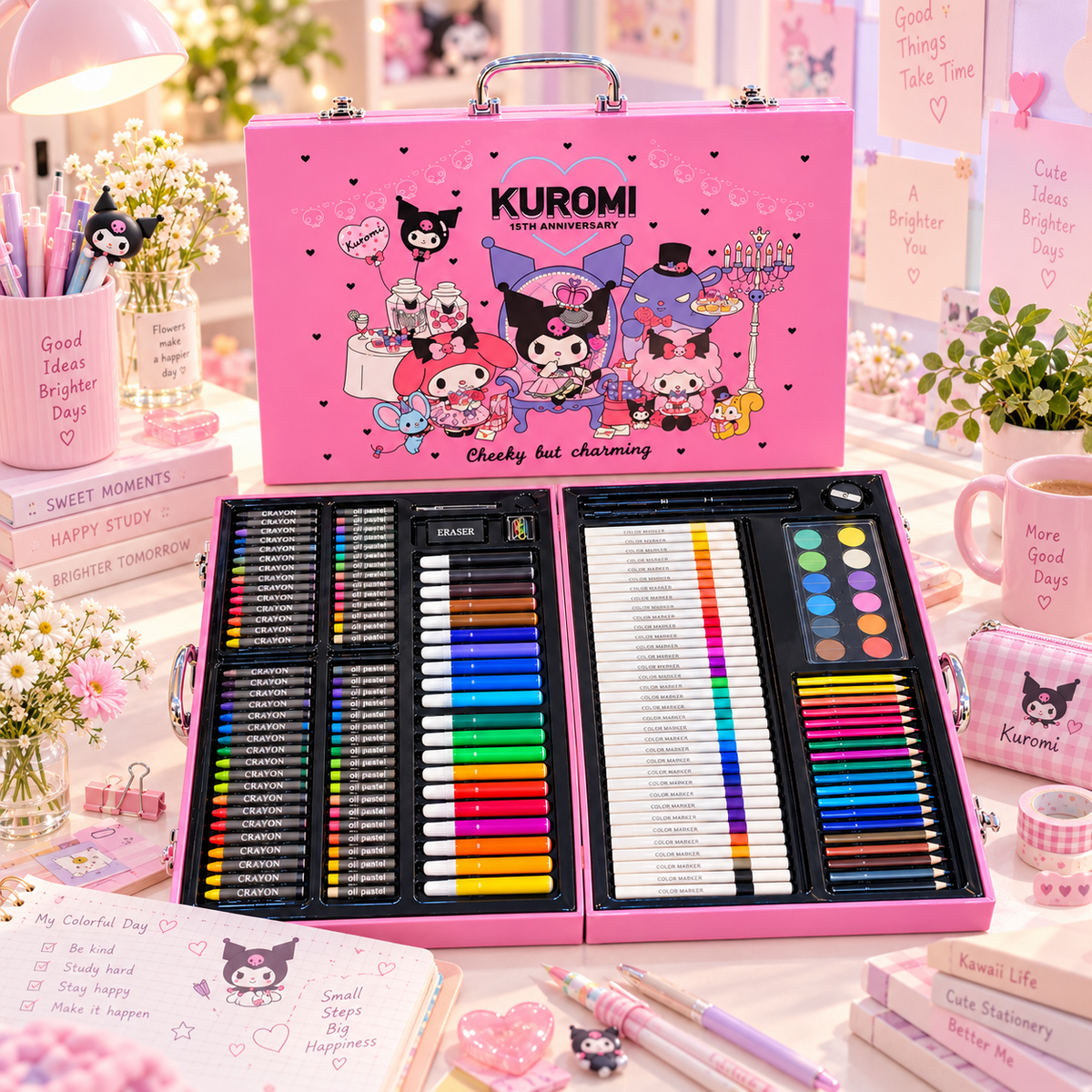 💜 Kuromi 180PCS Art & Craft Case for Kids – Cute Drawing & Colouring Kit