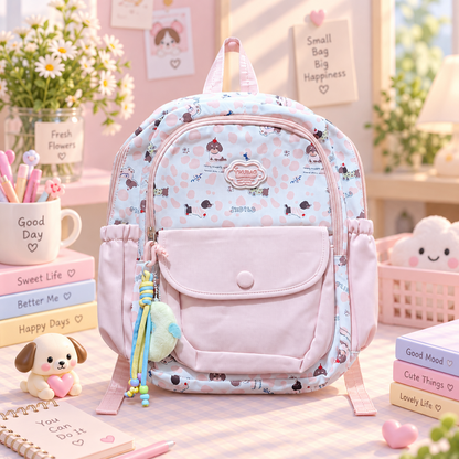 Kawaii pink dog backpack lifestyle