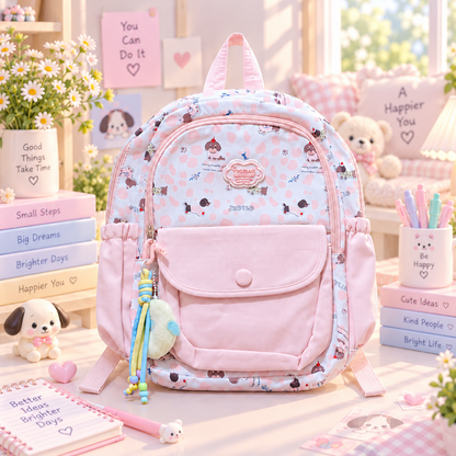 Kawaii pink dog backpack front