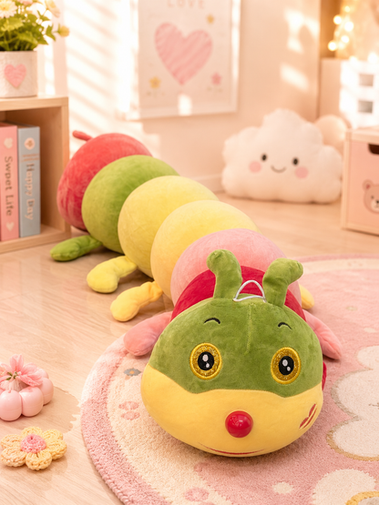 Kawaii Rainbow Caterpillar Plush - full length floor scene