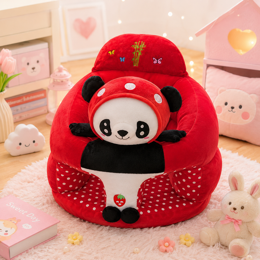 Kawaii Panda Plush Baby Sofa Seat - desk scene with bunny