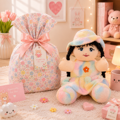 Kawaii Tie-Dye Rag Doll Plush - with gift bag packaging