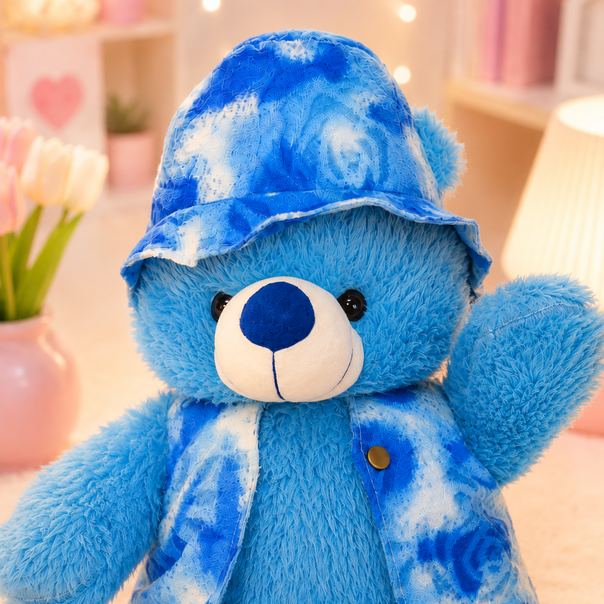 Kawaii Tie-Dye Teddy Bear Plush - close-up face