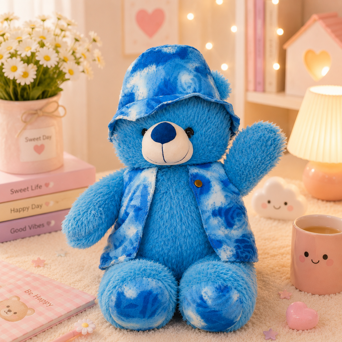 Kawaii Tie-Dye Teddy Bear Plush - desk scene