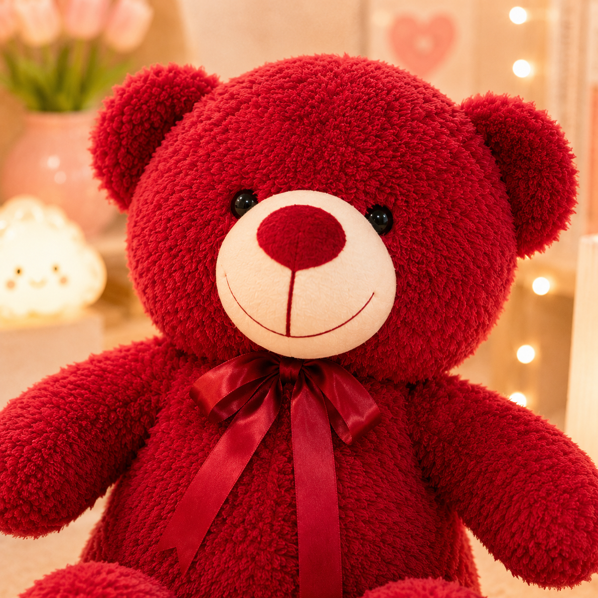 Red Bow Tie Teddy Bear Plush - close-up face