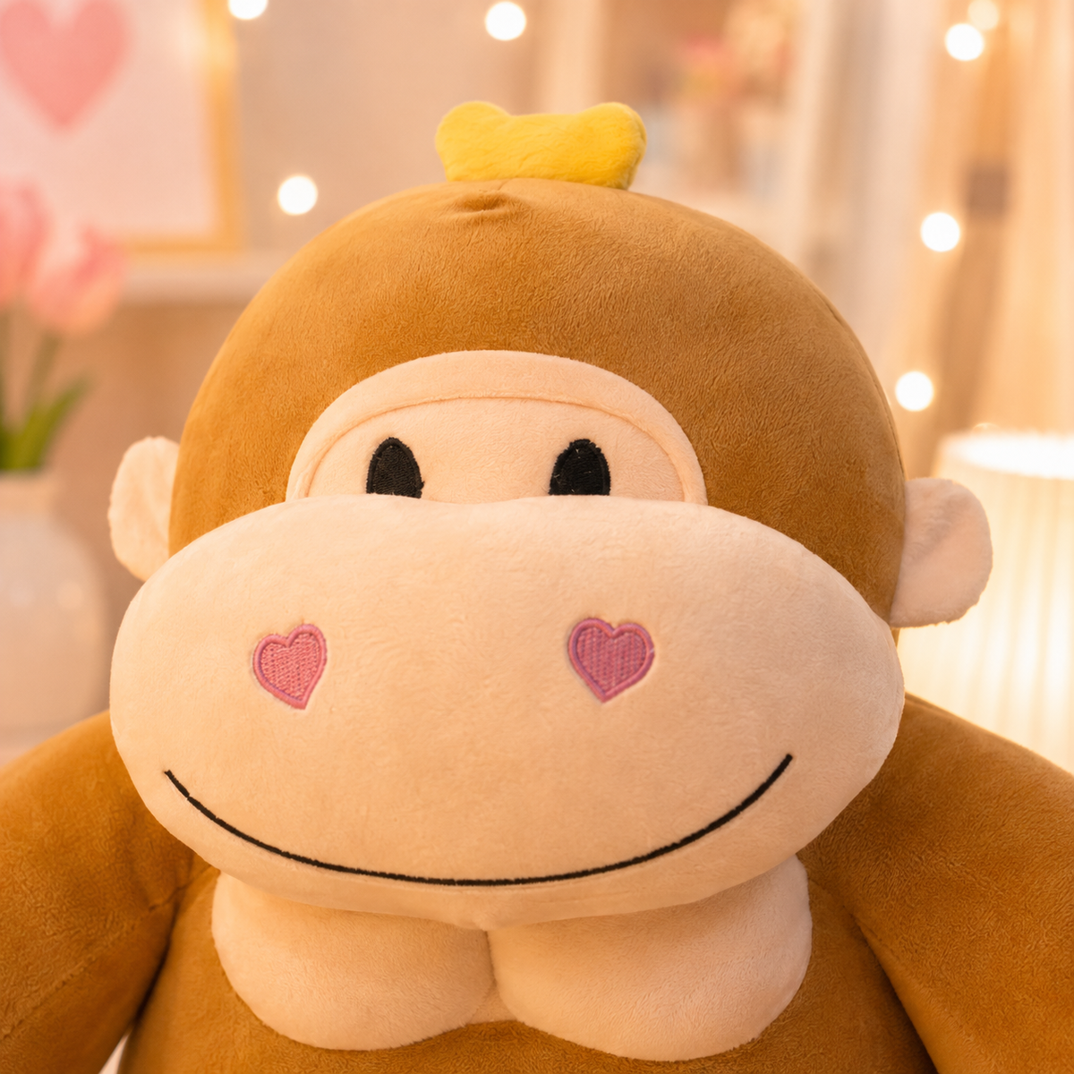 Kawaii Chubby Monkey Plush - close-up face