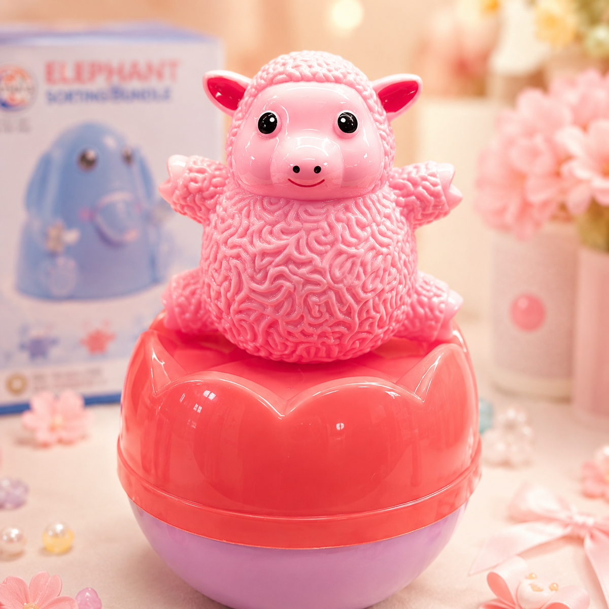 Kawaii Pink Lamb Roly Poly Wobble Toy lifestyle scene