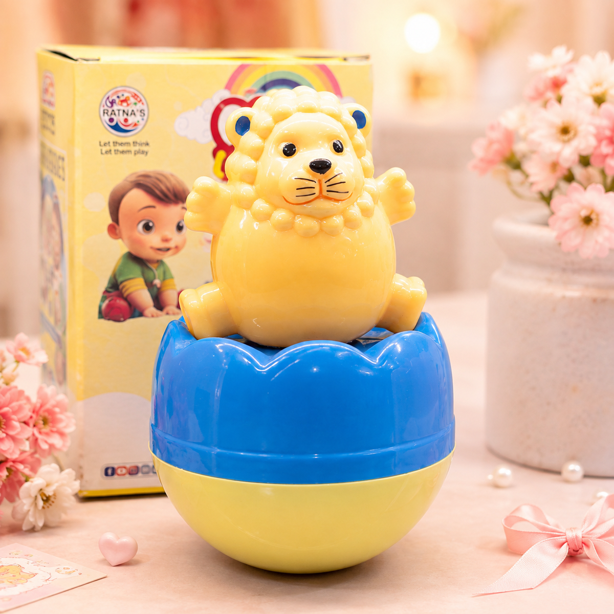 Kawaii Leo Lion Roly Poly Wobble Toy with packaging box