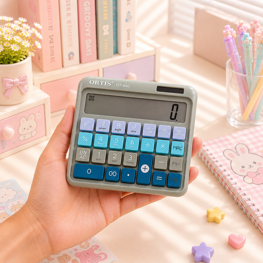 ORTIS OT-44C Calculator - held in hand desk scene