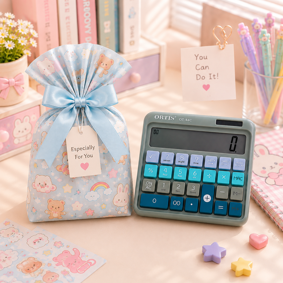 ORTIS OT-44C Calculator - gift bag packaging scene