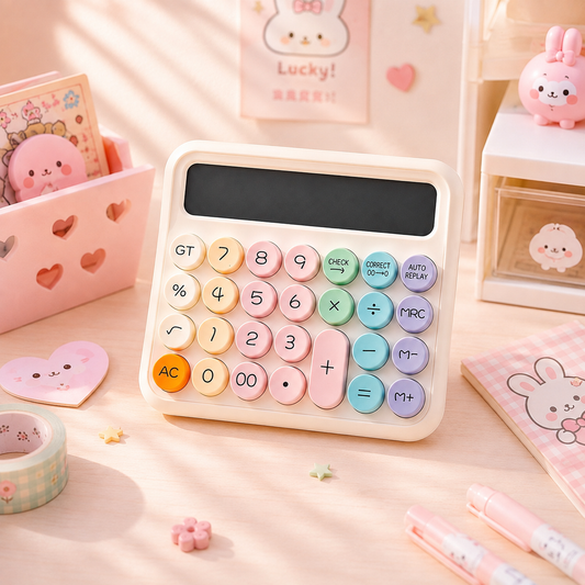 Pastel Round Button Calculator - front flat view