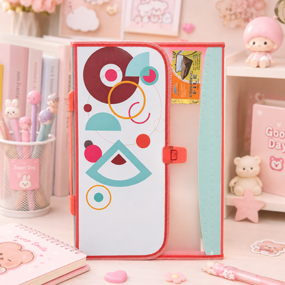 Geometric Print Accordion File Organizer - front standing view