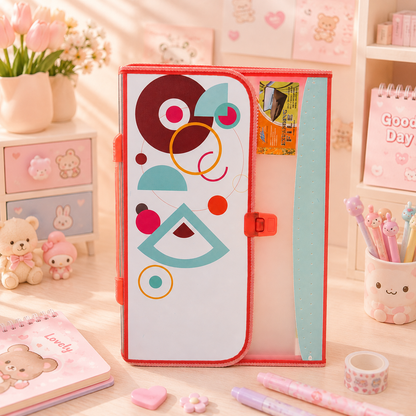 Geometric Print Accordion File Organizer - desk scene