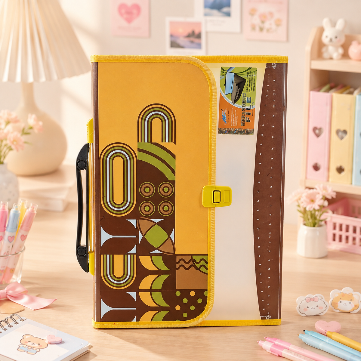 Retro Geometric Accordion File Organizer - front standing view