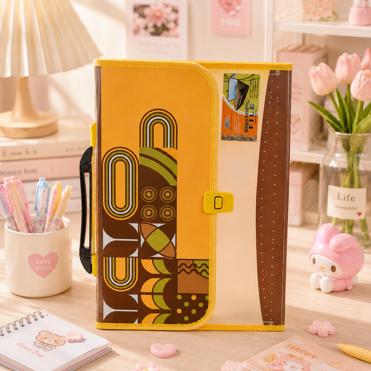 Retro Geometric Accordion File Organizer - desk scene