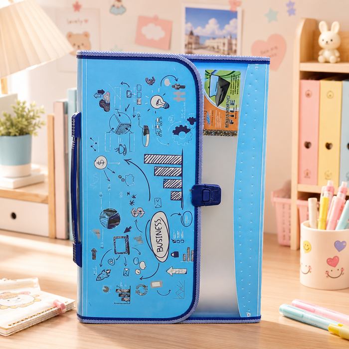 Business Doodle Accordion File Organizer - front standing view