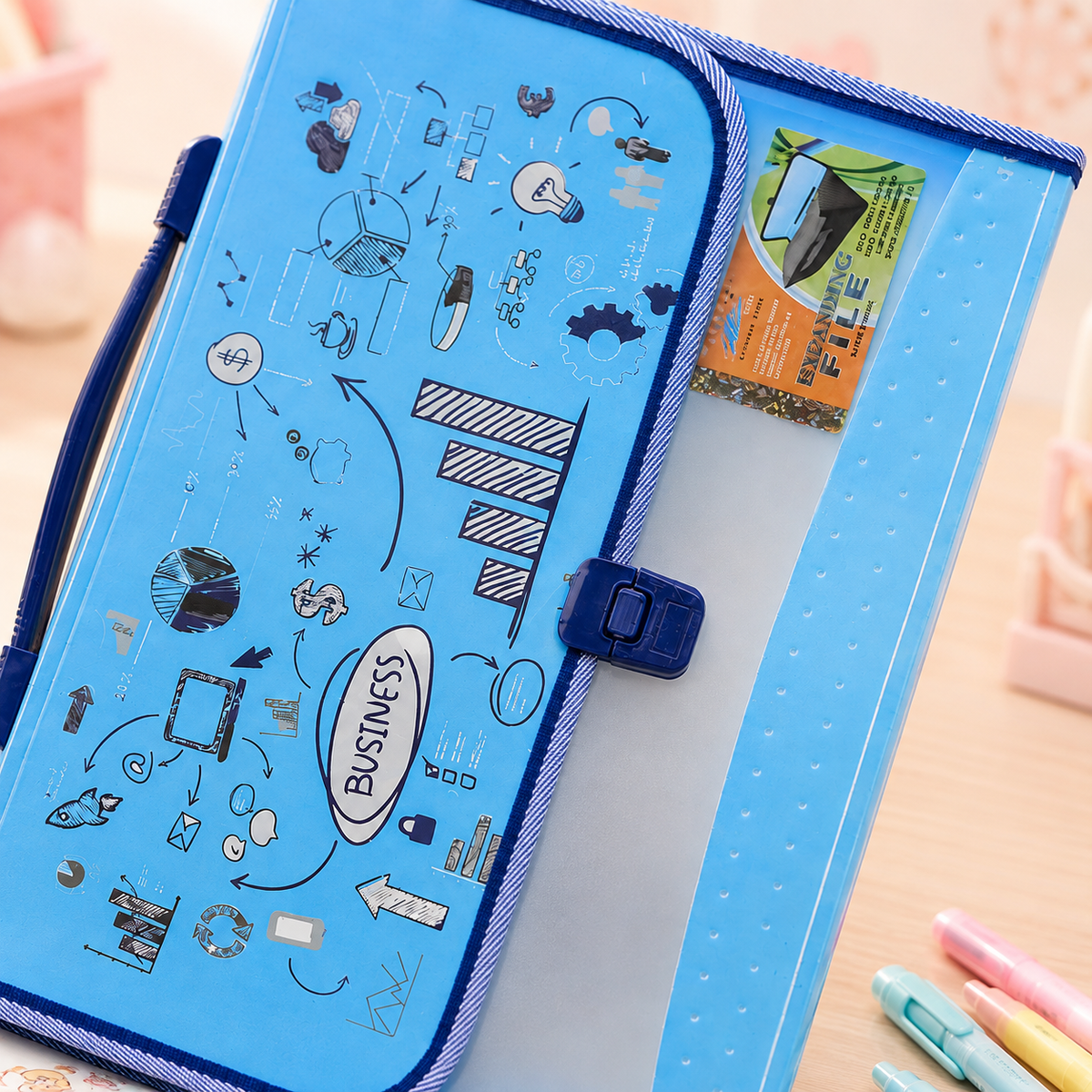 Business Doodle Accordion File Organizer - close-up detail