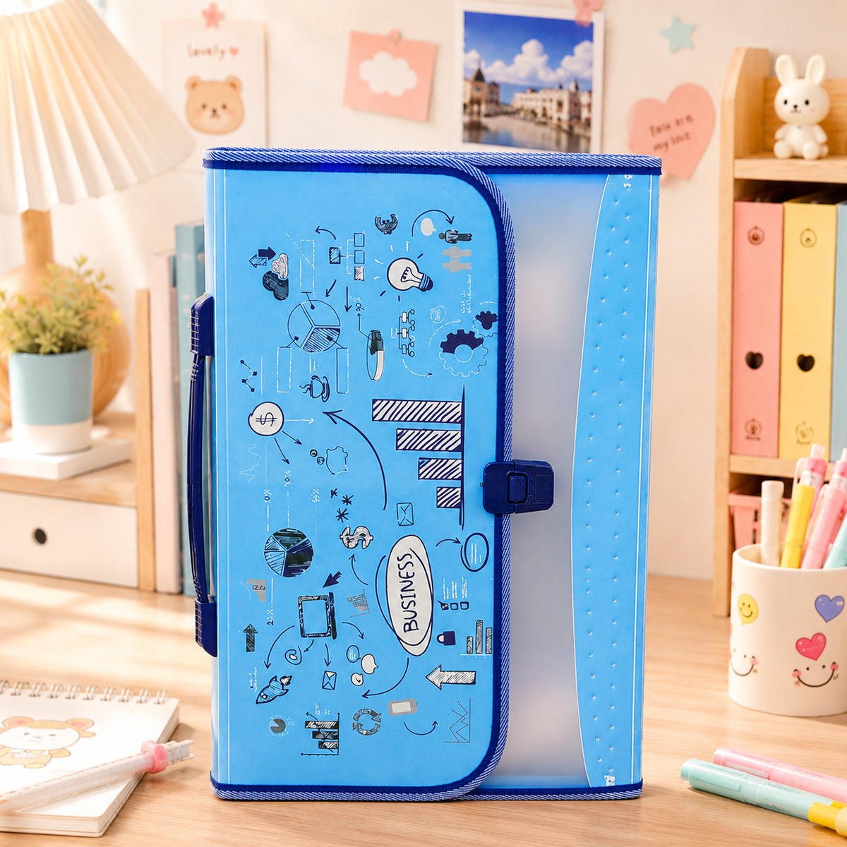 Business Doodle Accordion File Organizer - front flat view