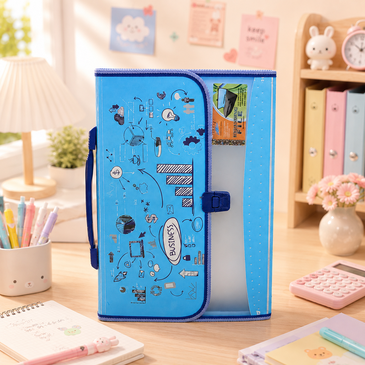 Business Doodle Accordion File Organizer - desk scene