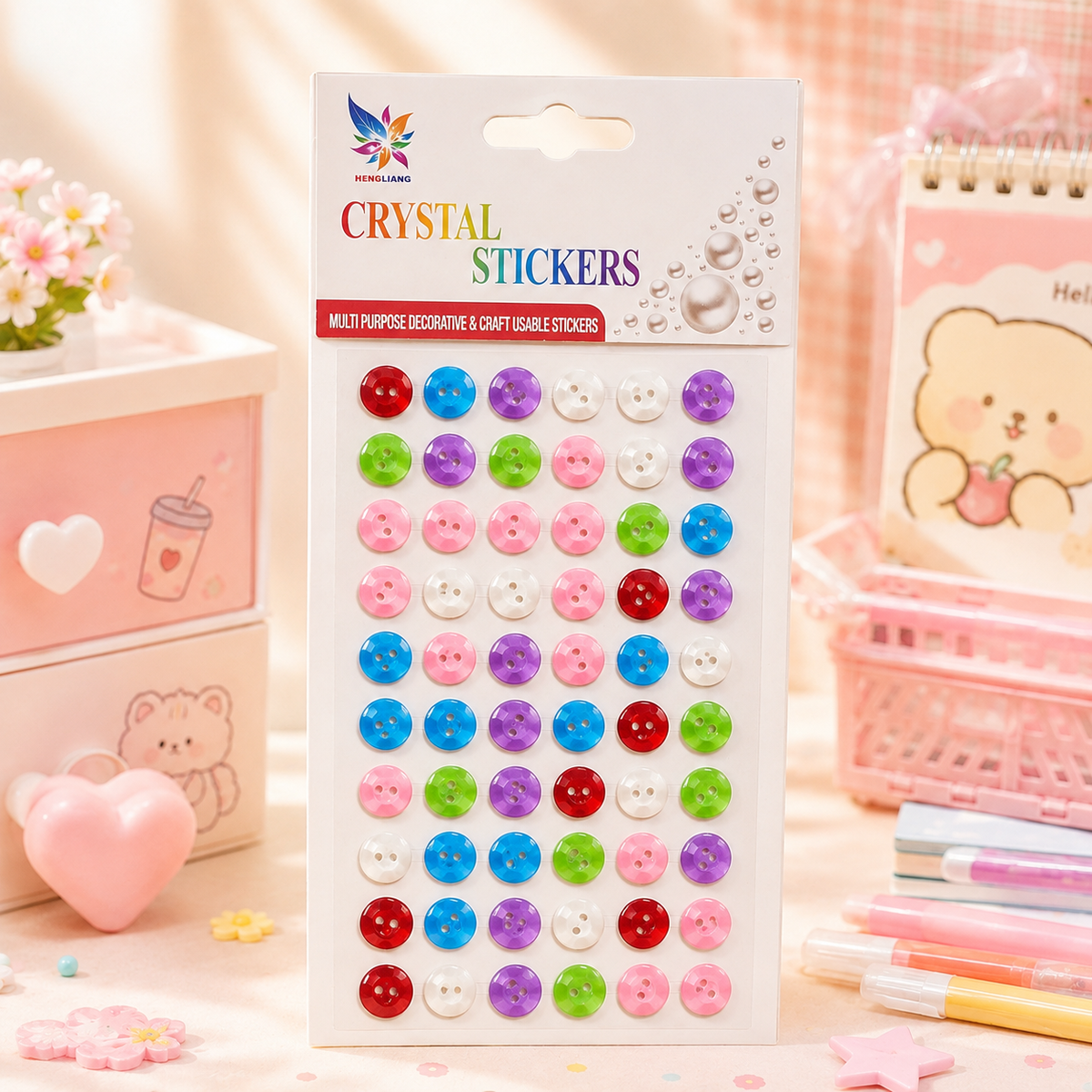 Kawaii Crystal Button Stickers styled shot