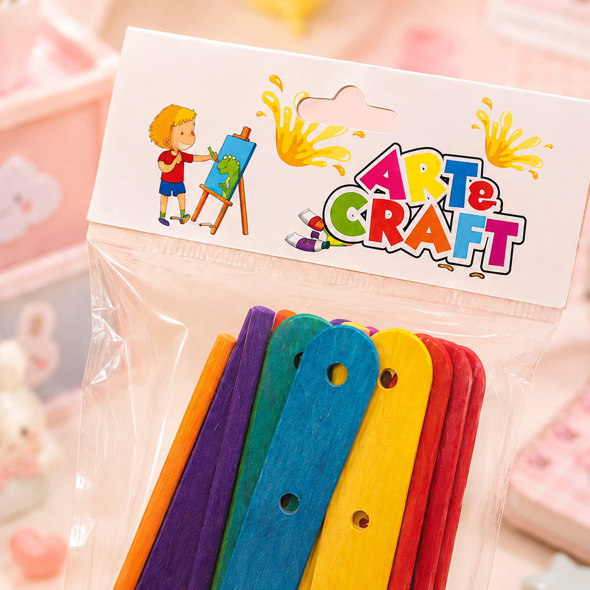 Art e Craft Colourful Wooden Craft Sticks close-up