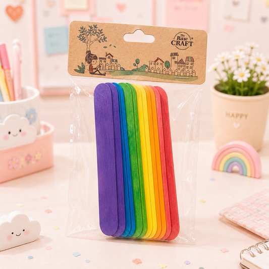 The Raw Craft Rainbow Wooden Craft Sticks front view