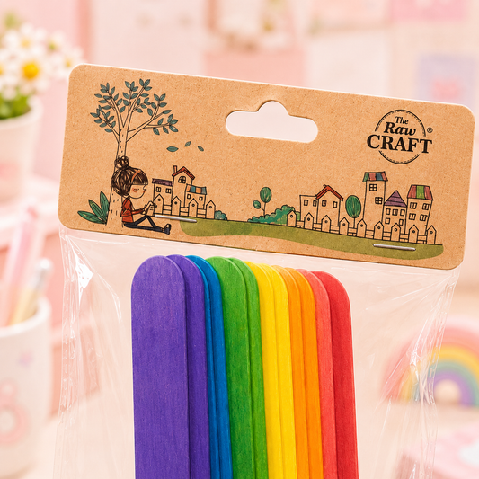 The Raw Craft Rainbow Wooden Craft Sticks close-up