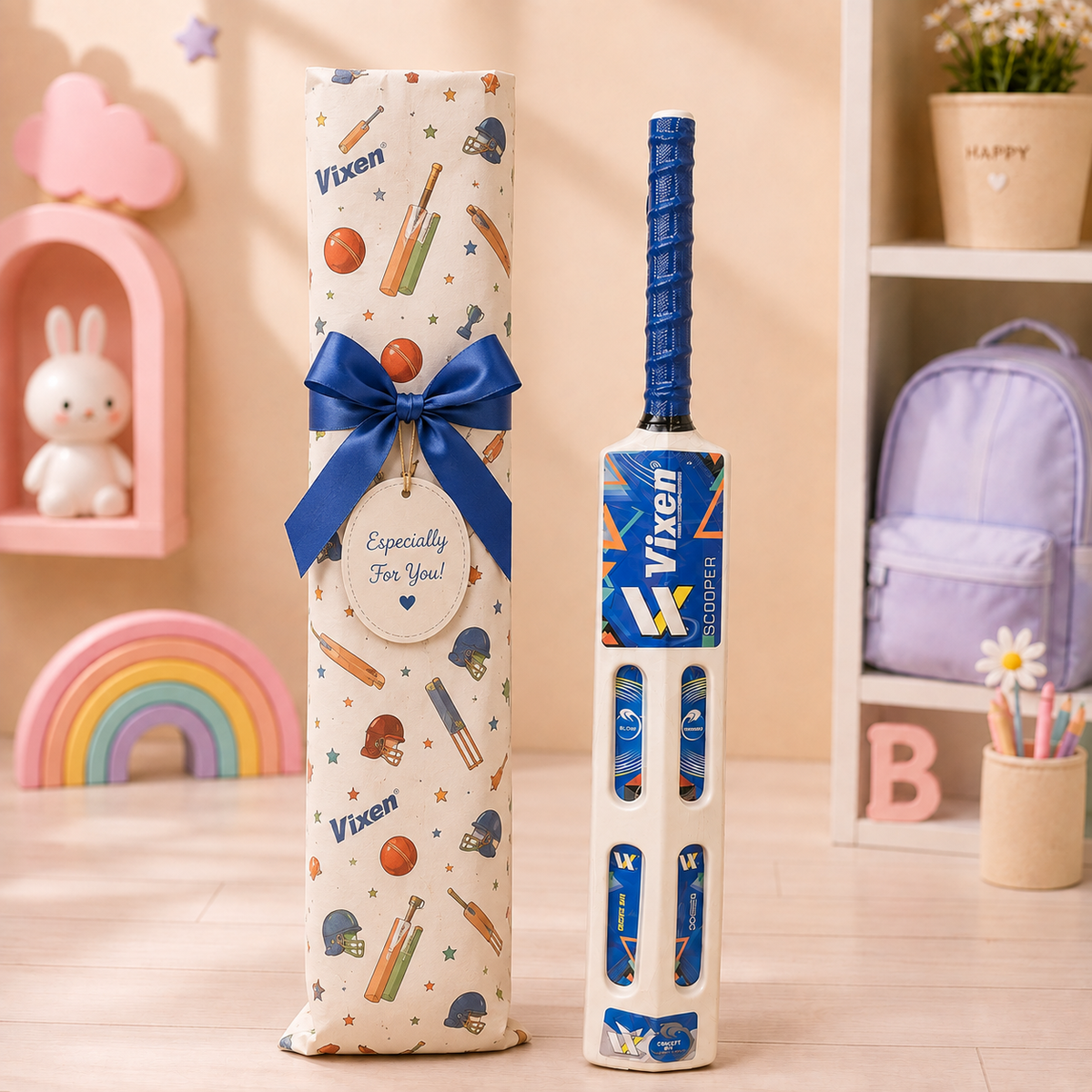 Vixen Scooper Cricket Bat - gift wrap packaging scene