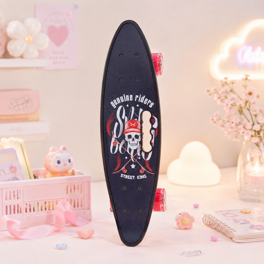 Street King Skull Skateboard - front standing view