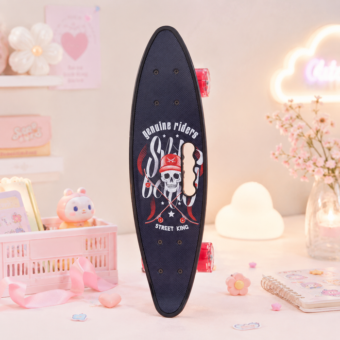 Street King Skull Skateboard - front standing view