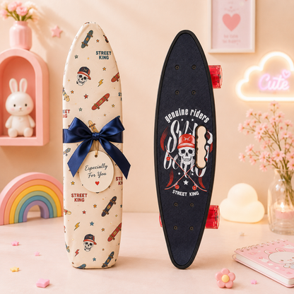 Street King Skull Skateboard - gift wrap packaging scene