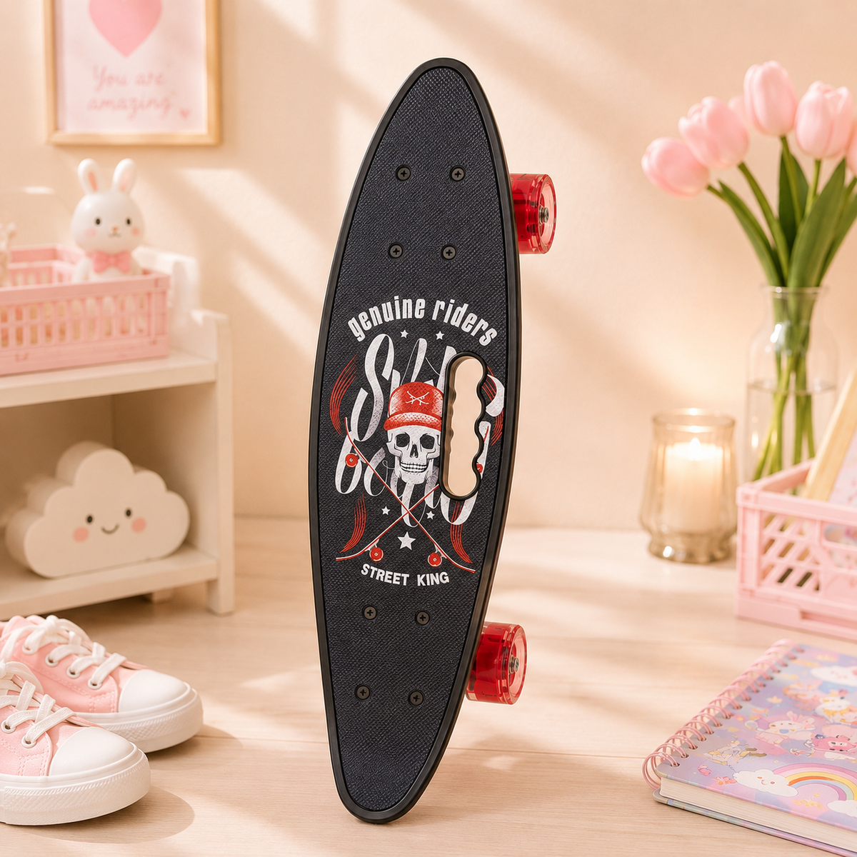 Street King Skull Skateboard - alternate room scene
