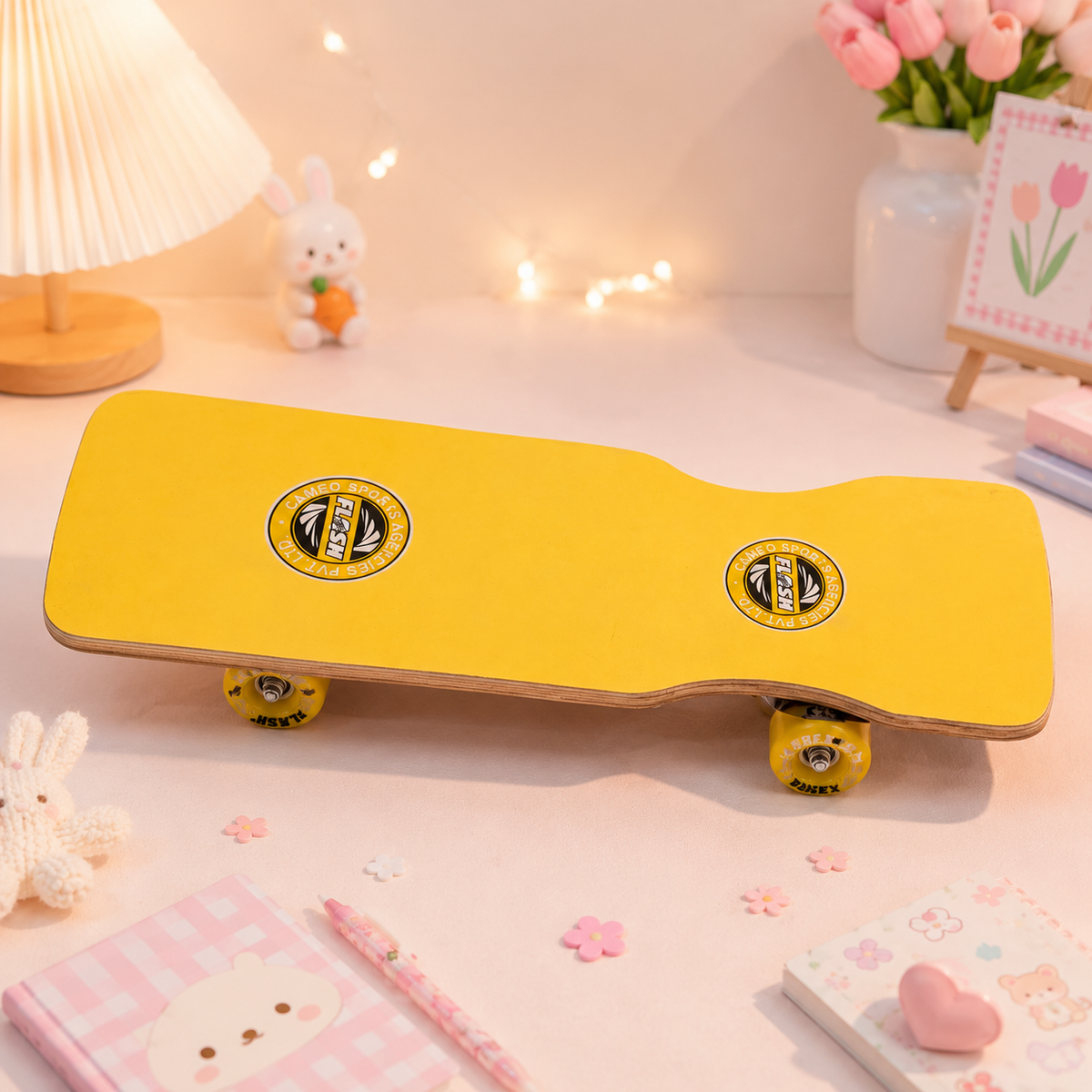 Flash Wooden Fish Skateboard - plain desk side view