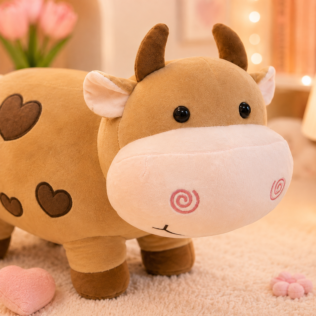 Kawaii Cow Plush Toy - close-up face