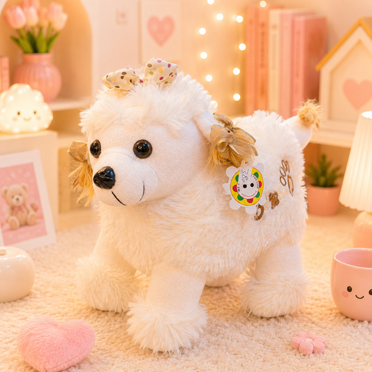 Fluffy Poodle Puppy Plush - front view