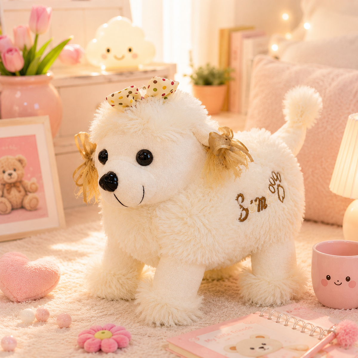 Fluffy Poodle Puppy Plush - sofa scene
