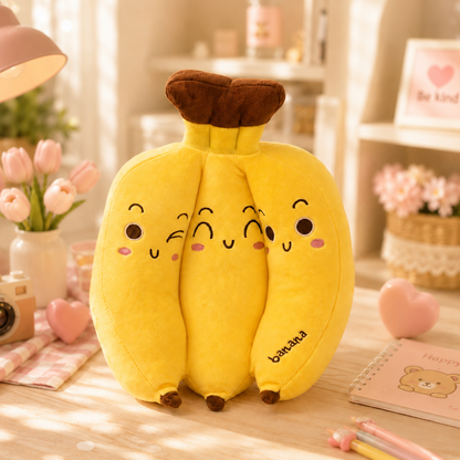 Kawaii Banana Bunch Plush - desk scene alternate angle