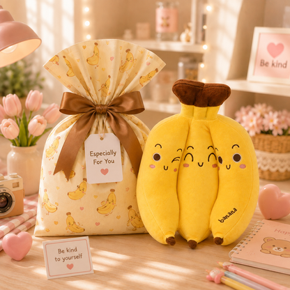 Kawaii Banana Bunch Plush - gift bag packaging scene