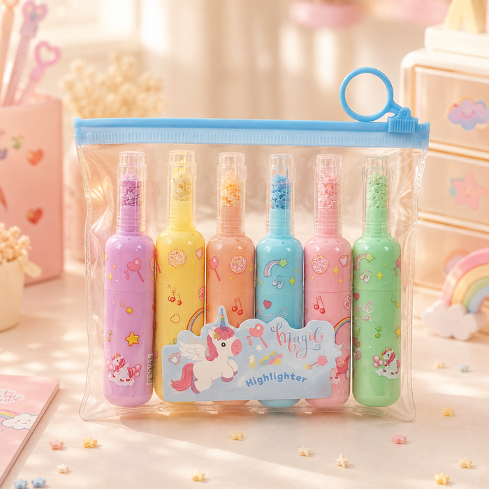 Magic Unicorn Highlighter Set - front view in pouch