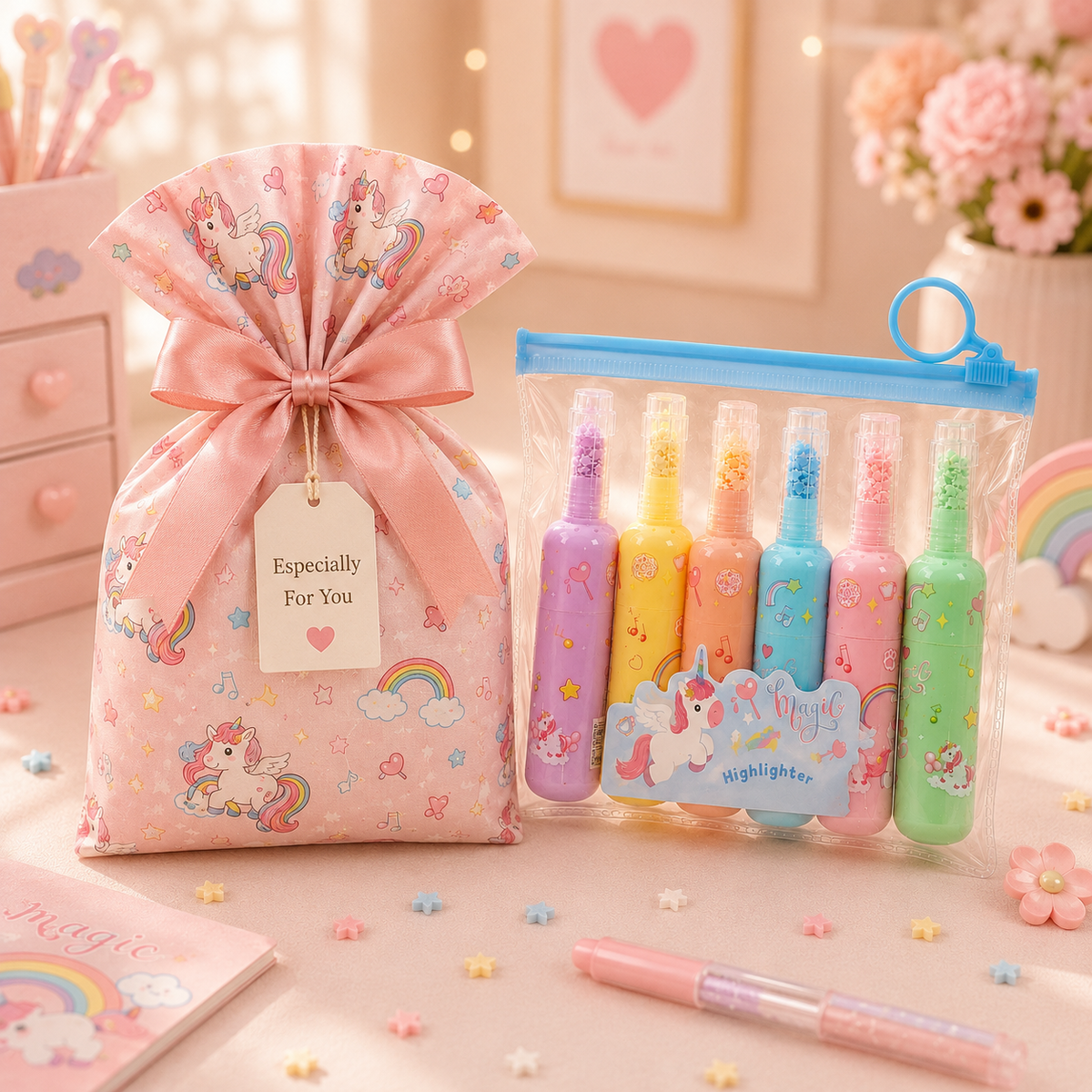 Magic Unicorn Highlighter Set - gift bag packaging scene