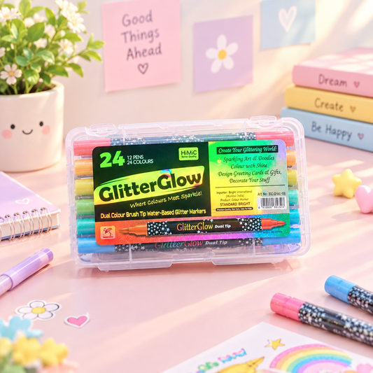 GlitterGlow Dual Tip Glitter Markers close-up label