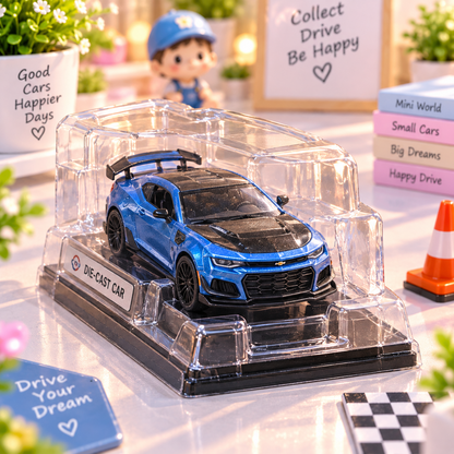 Blue Chevrolet Camaro die-cast car — detail view